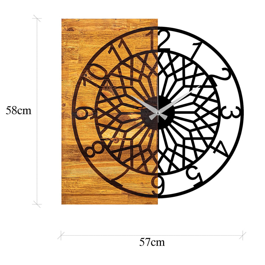 Ağ Desenli Modern Metal Ahşap Duvar Saati - Siyah