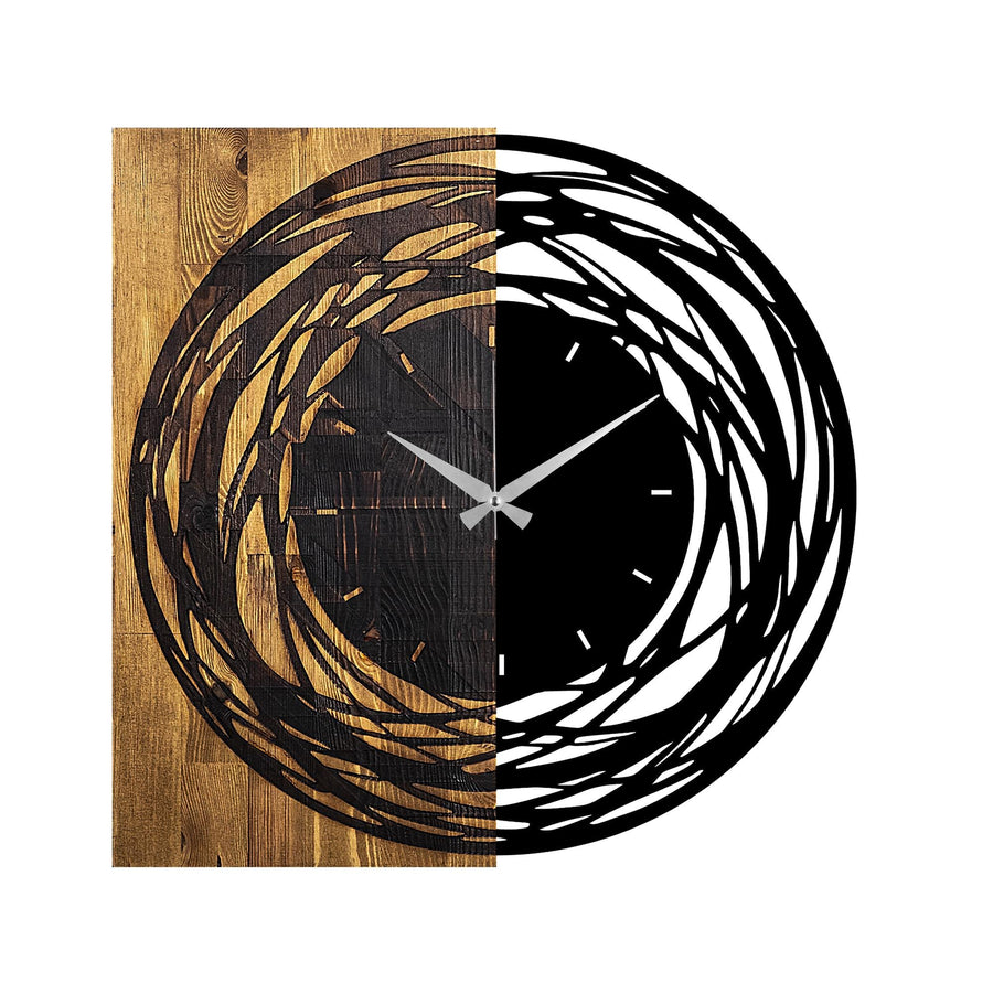 Spiral Dalga Ahşap Metal Duvar Saati - Kahve