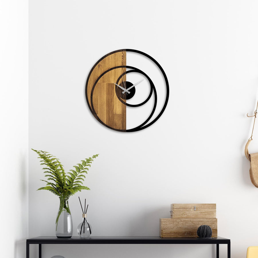 Sarmal Spiral Metal Ahşap Duvar Saati - Ahşap