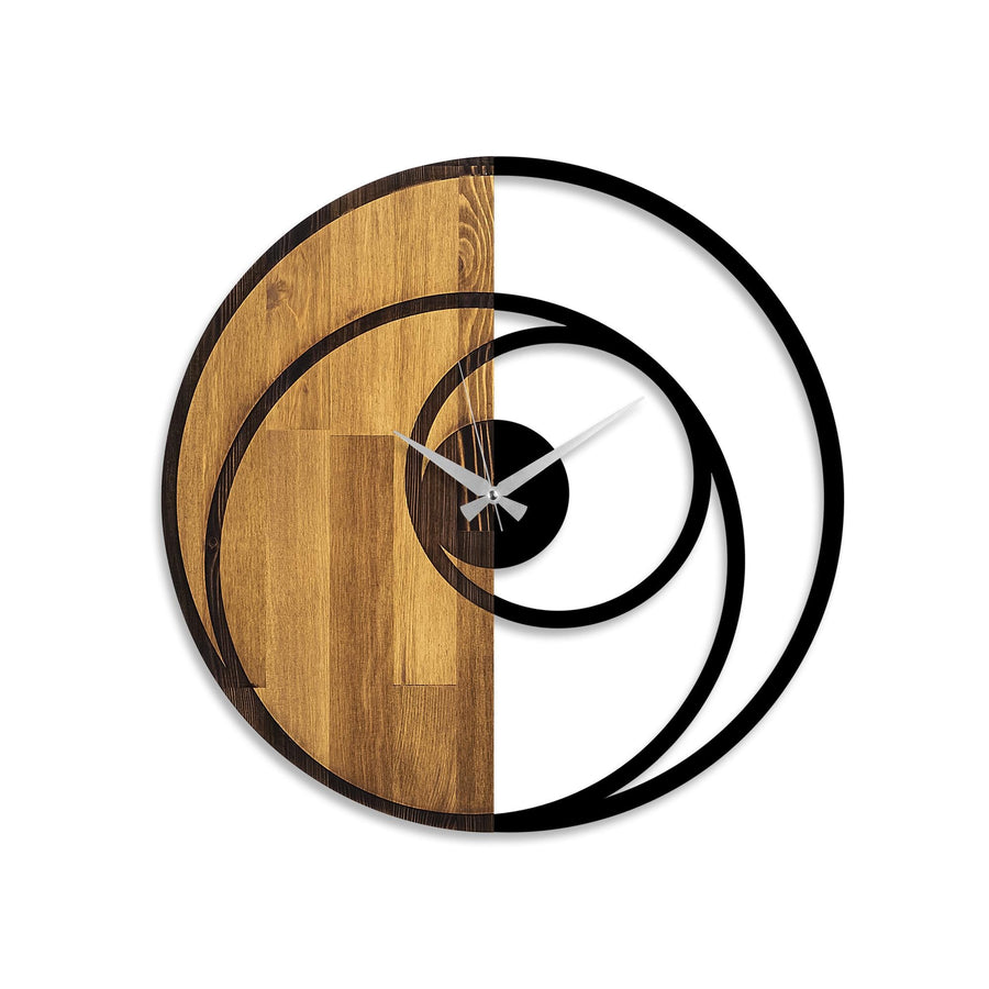 Sarmal Spiral Metal Ahşap Duvar Saati - Ahşap