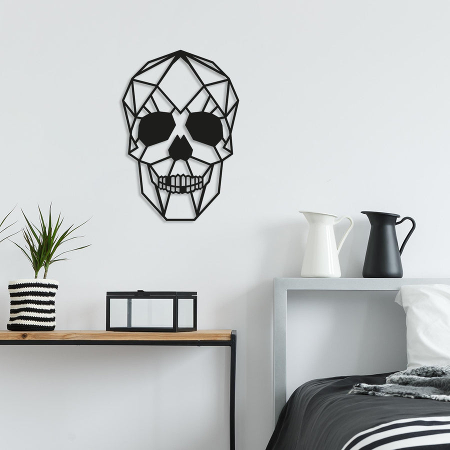 Kafatası Geometrik Metal Duvar Panosu - Siyah