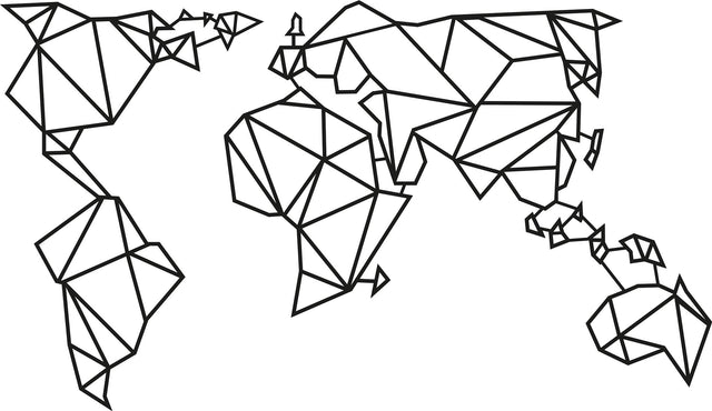 Dünya Haritası Geometrik Metal Duvar Panosu - Siyah