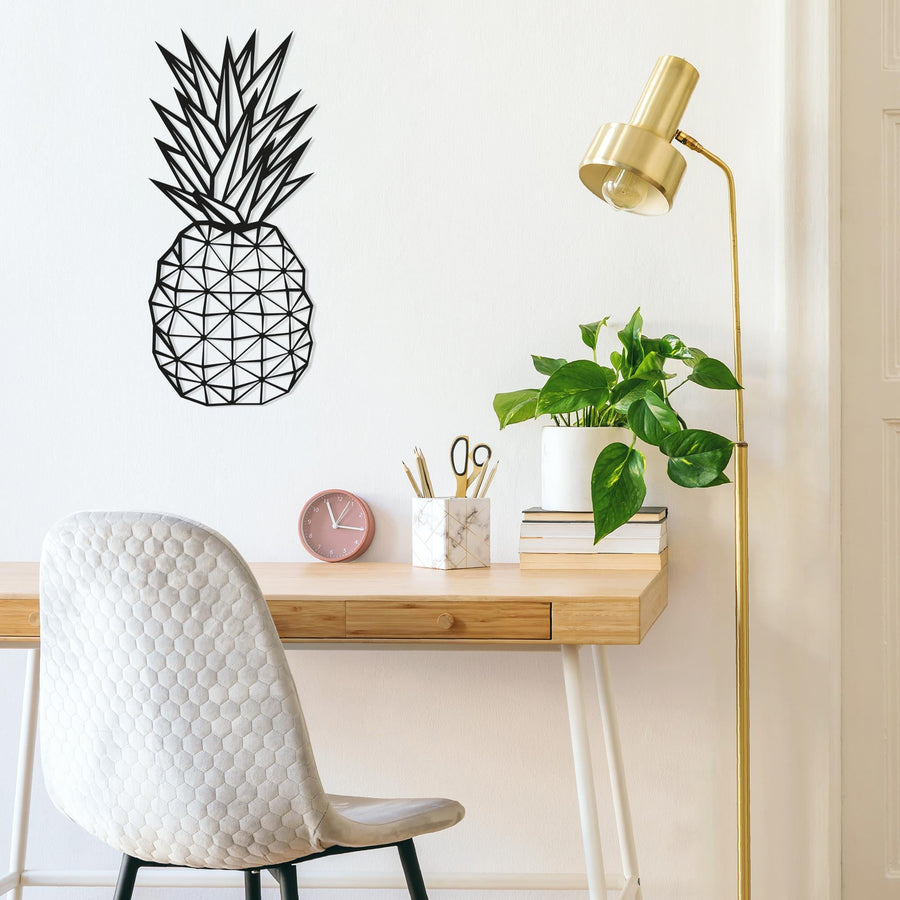 Geometrik Ananas Metal Duvar Panosu - Siyah