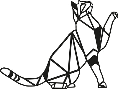 Geometrik Kedi Metal Duvar Panosu - Siyah