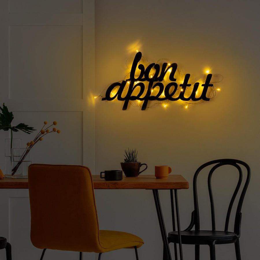 Bon Appetit Yazili Metal Duvar Panosu - Siyah