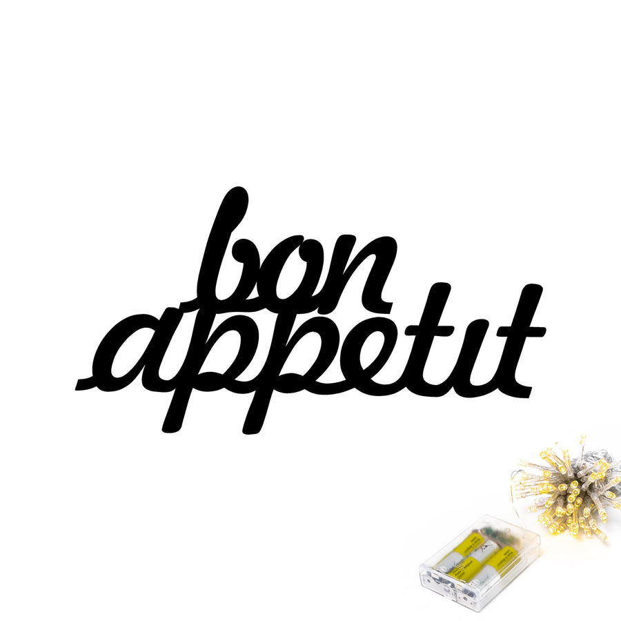 Bon Appetit Yazili Metal Duvar Panosu - Siyah