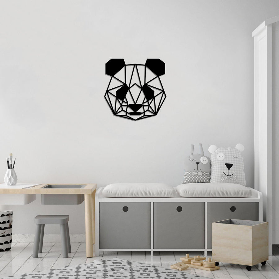 Geometrik Panda Metal Duvar Panosu - Siyah