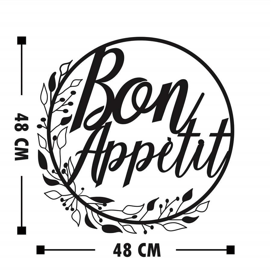 Bon Appetit Yazili Çelenk Metal Duvar Panosu - Siyah