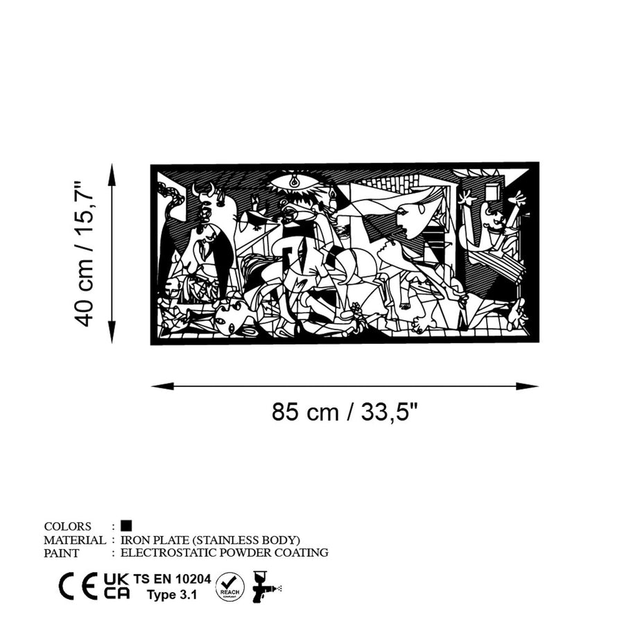Guernica Kübist Metal Duvar Panosu - Siyah