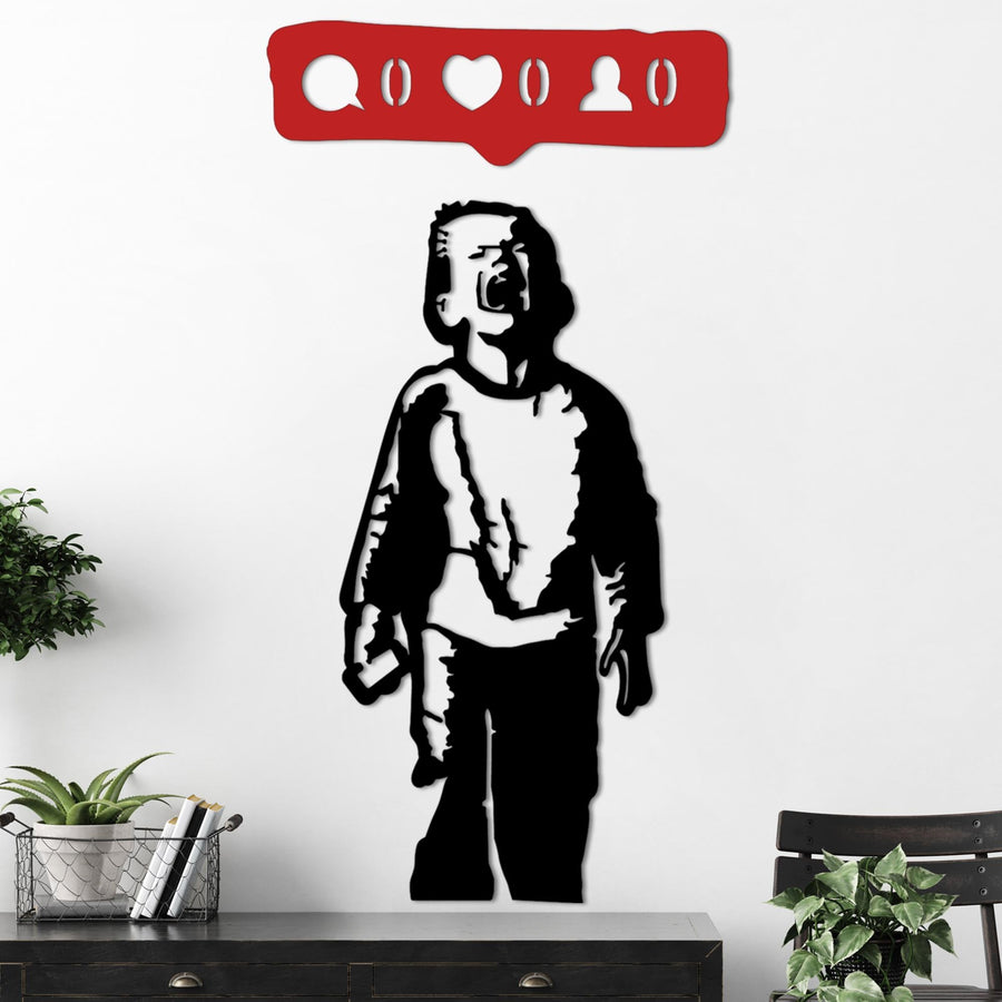 Banksy Sosyal Medya Metal Duvar Panosu - Siyah