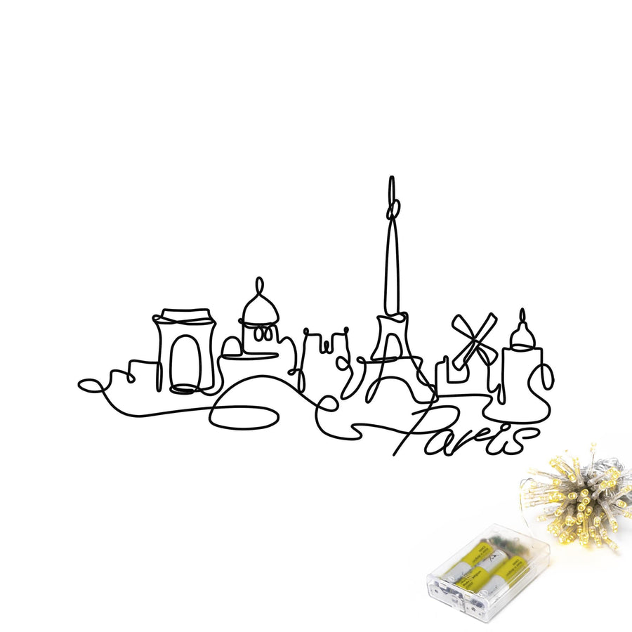 Paris Skyline Tel Metal Duvar Panosu - Siyah