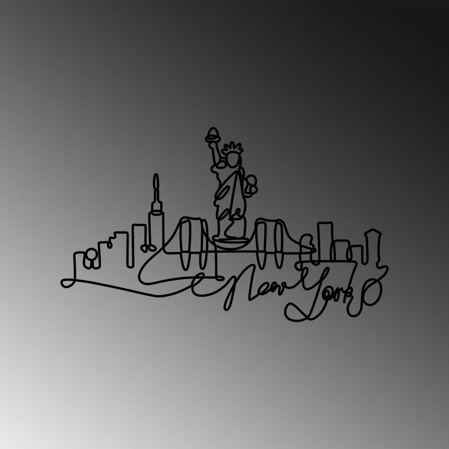 New York Skyline Tel Metal Duvar Panosu - Siyah