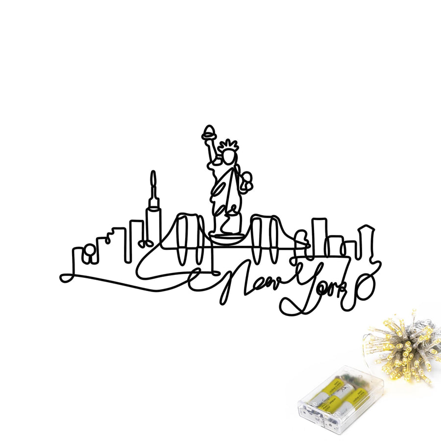 New York Skyline Tel Metal Duvar Panosu - Siyah