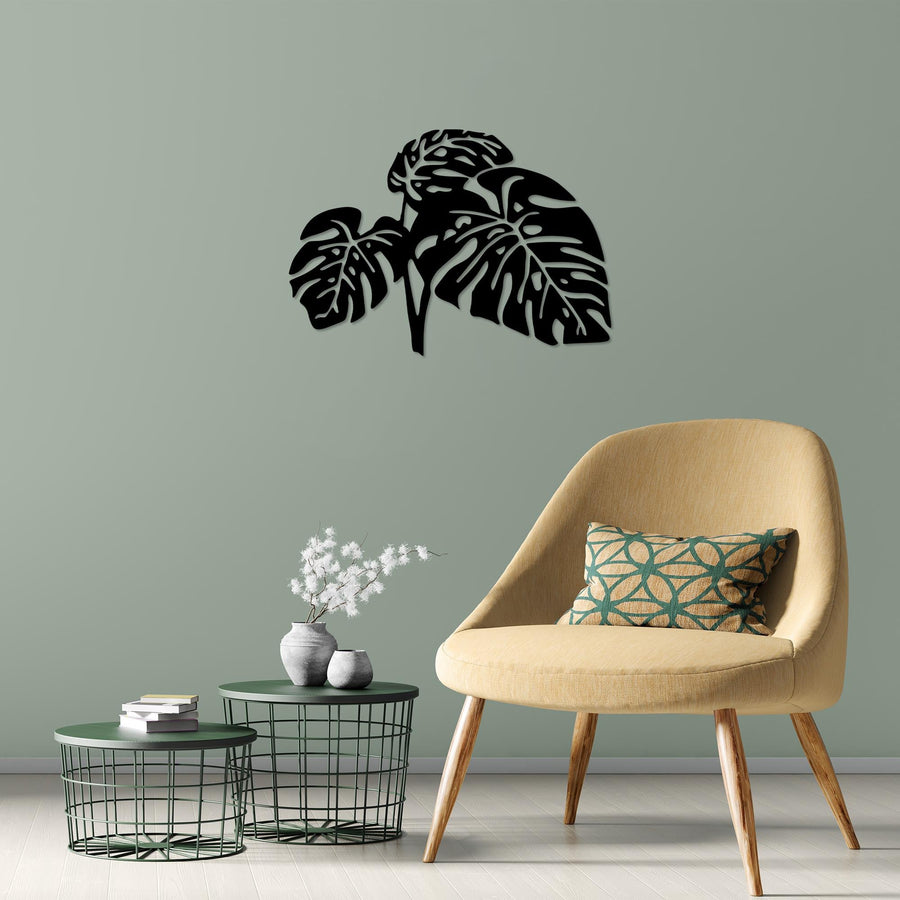 Monstera Yaprak Modern Metal Duvar Panosu - Siyah