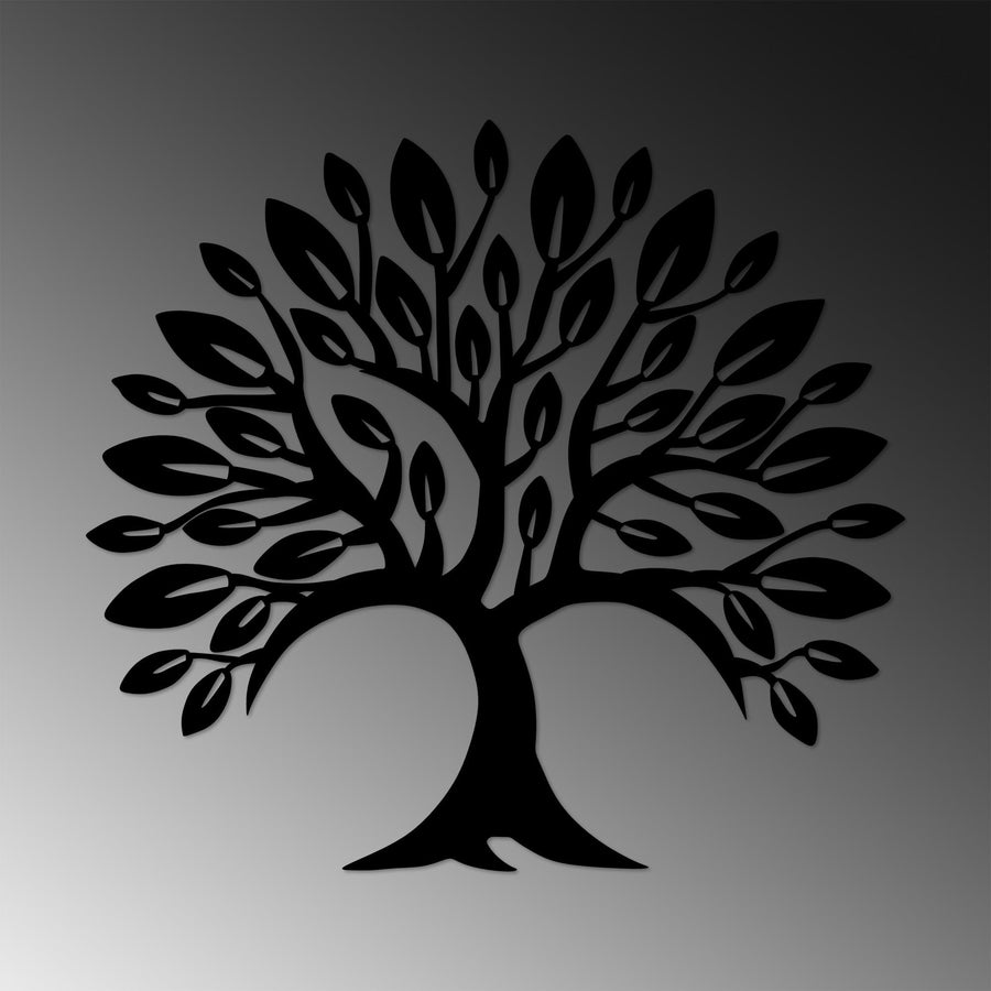 Oval Yapraklı Agac Metal Duvar Panosu - Siyah