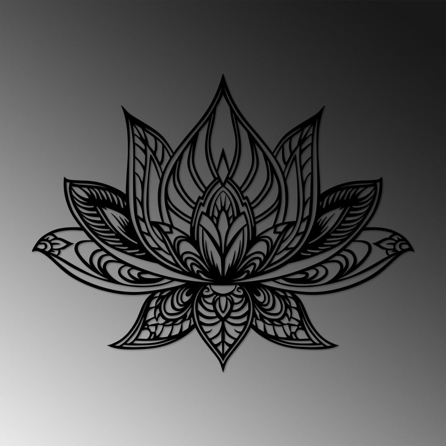 Lotus Mandala Metal Duvar Panosu - Siyah