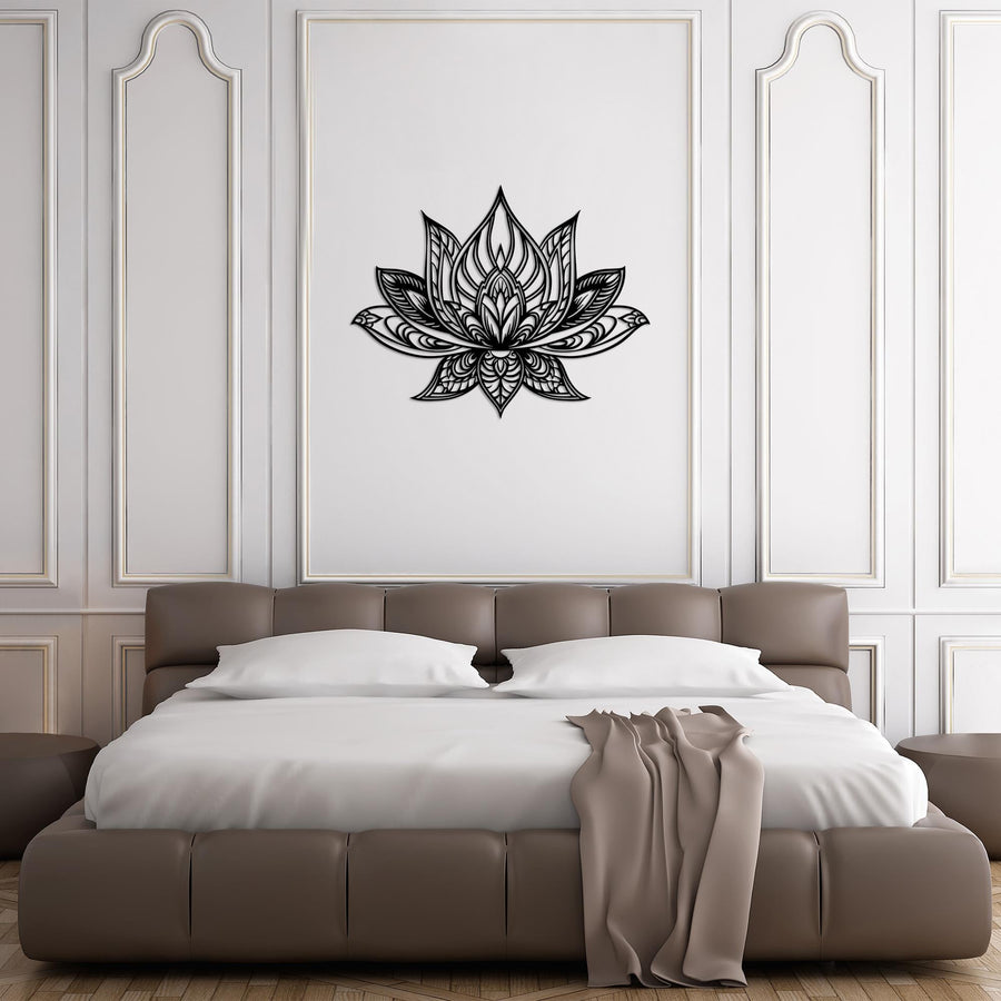 Lotus Mandala Metal Duvar Panosu - Siyah