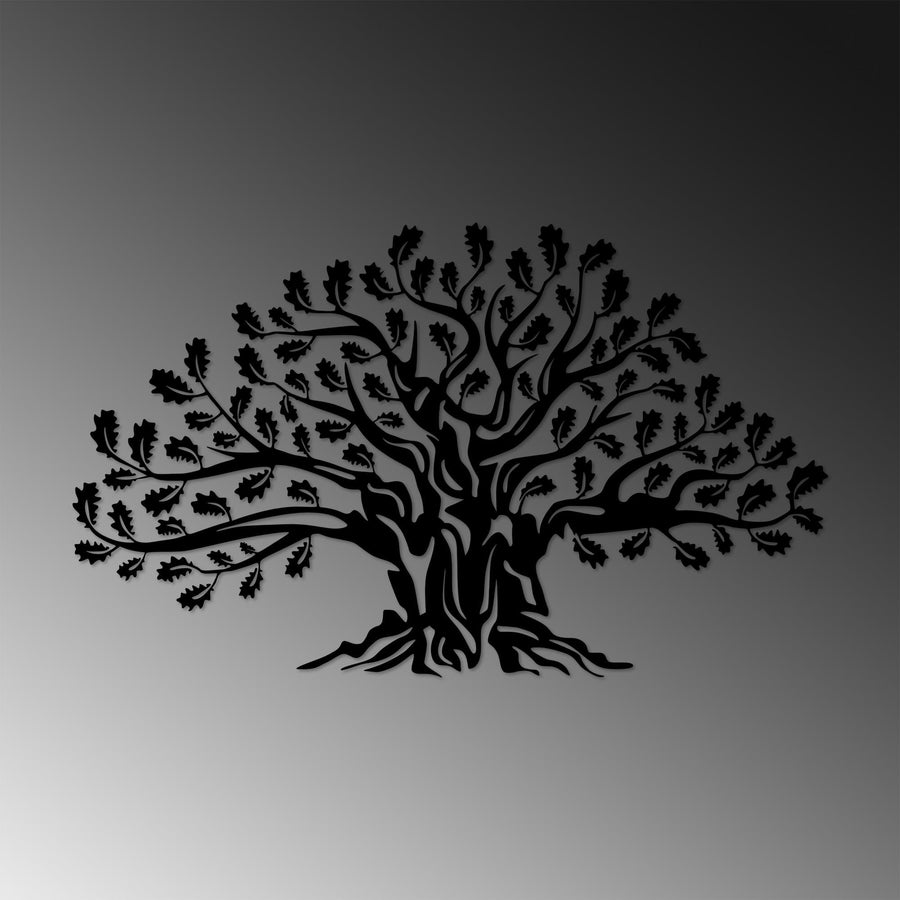 Meşe Ağacı Metal Duvar Panosu - Siyah
