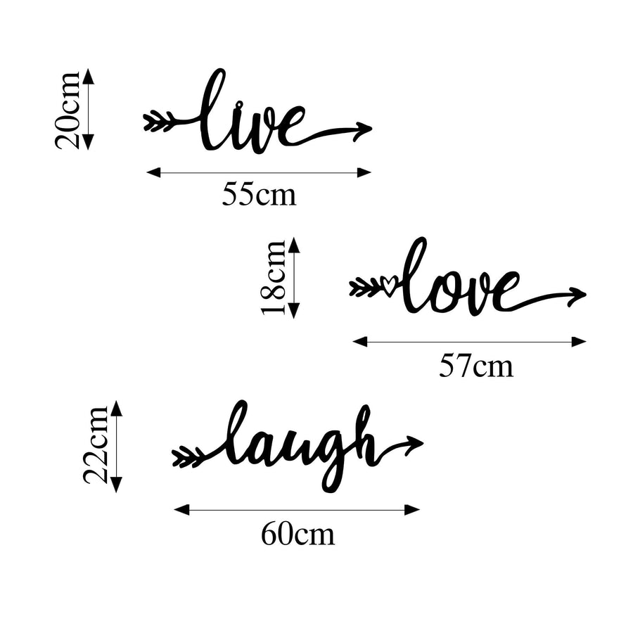 Live Love Laugh Yazılı Metal Duvar Panosu - Siyah