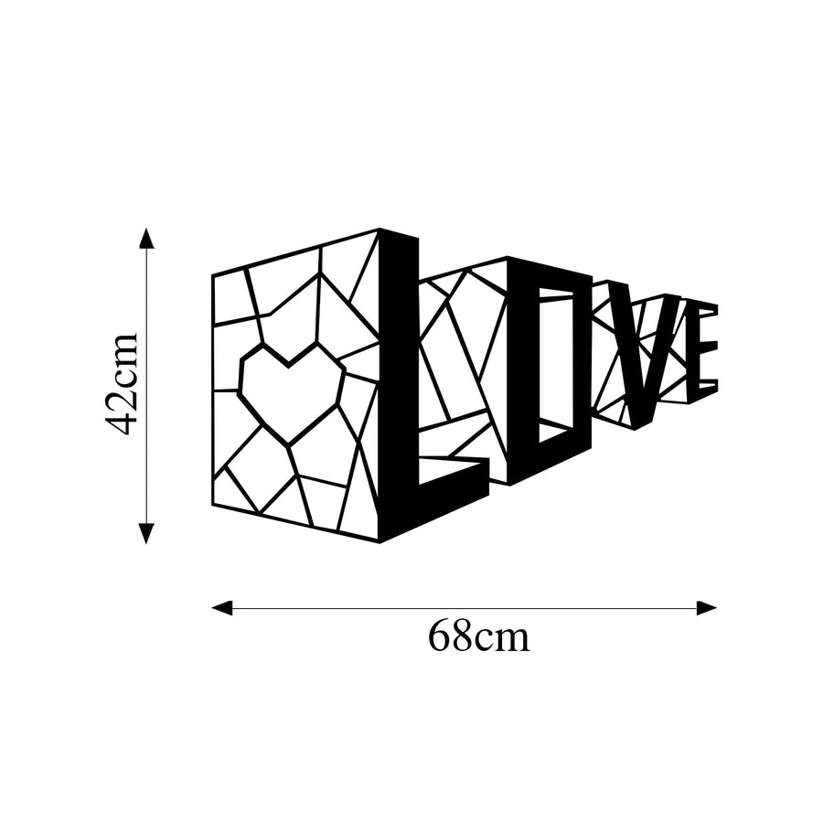 Love Yazili Polygon Metal Duvar Panosu - Siyah