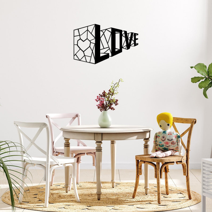 Love Yazili Polygon Metal Duvar Panosu - Siyah