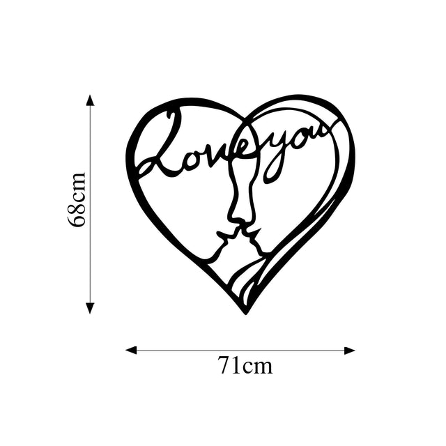 Love You Kalpli Yüz Silüeti Metal Duvar Panosu - Siyah