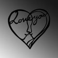 Love You Kalpli Yüz Silüeti Metal Duvar Panosu - Siyah