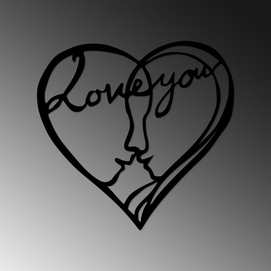 Love You Kalpli Yüz Silüeti Metal Duvar Panosu - Siyah