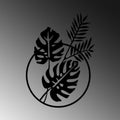 Monstera Yaprakli Daire Metal Duvar Panosu - Siyah