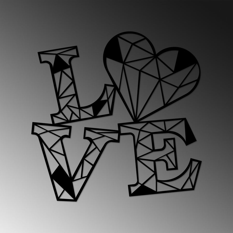 Love Yazılı Geometrik Metal Duvar Panosu - Siyah