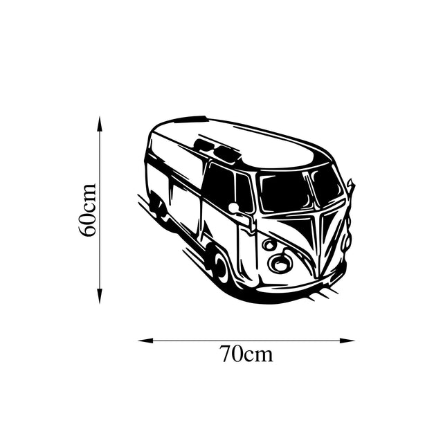 Klasik Minibüs Once Gorunum Metal Duvar Panosu - Siyah