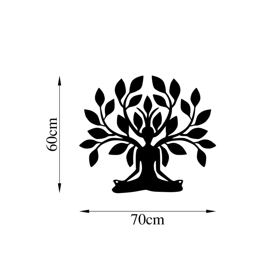 Yoga Lotus Ağaç Metal Duvar Panosu - Siyah