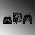 Komik Kedi Üçlü Metal Duvar Panosu - Siyah