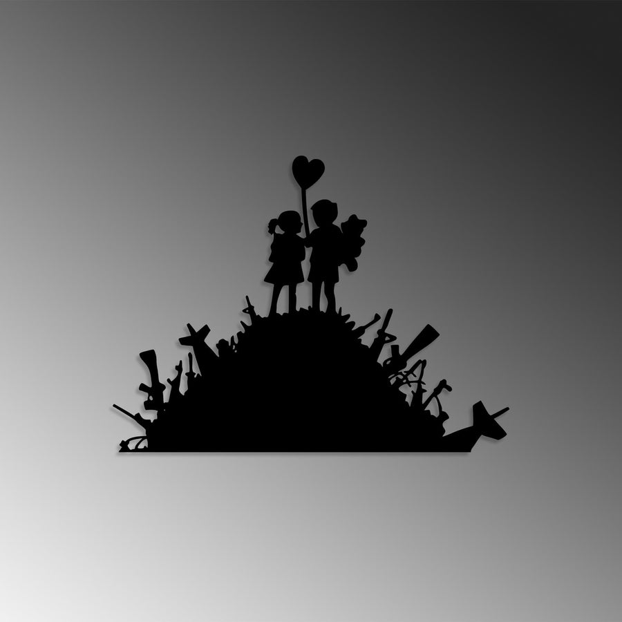 Banksy Çocuklar Balon Metal Duvar Panosu - Siyah