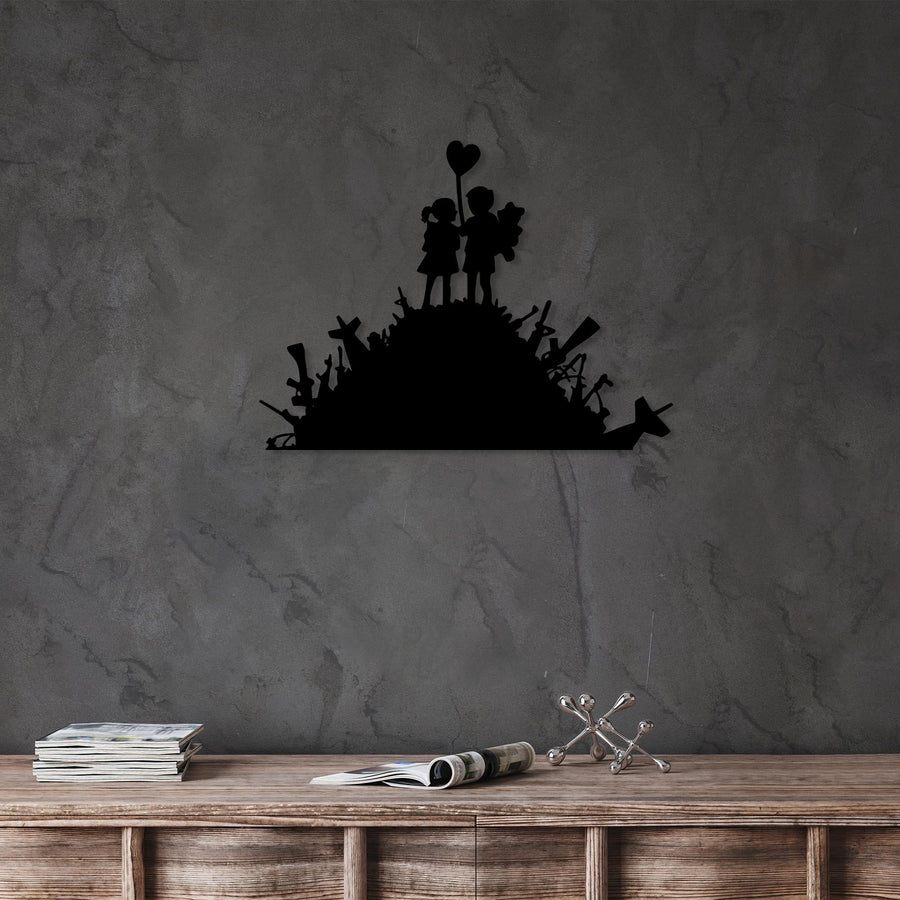 Banksy Çocuklar Balon Metal Duvar Panosu - Siyah