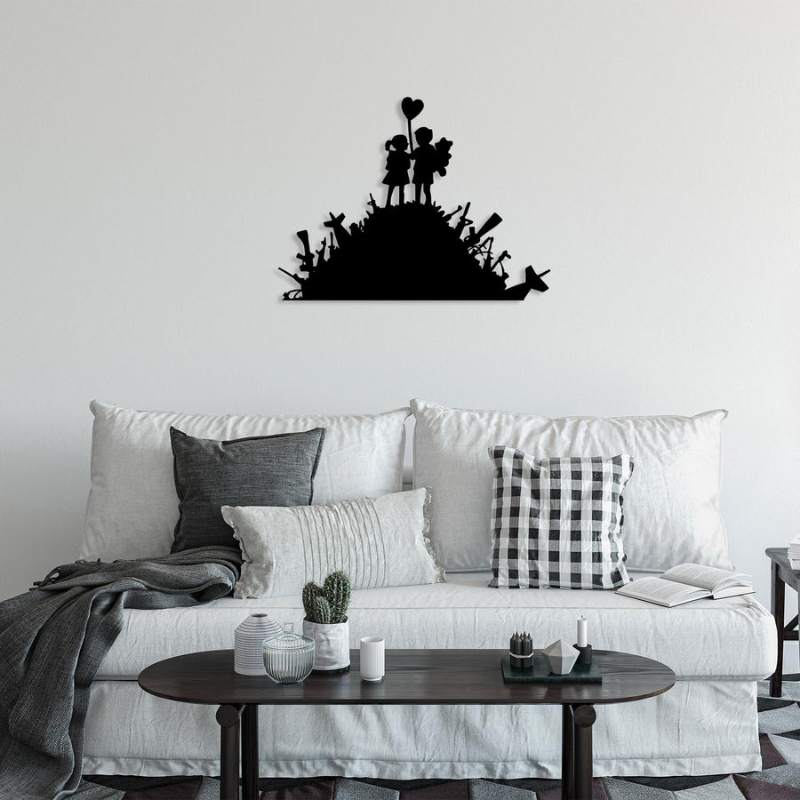 Banksy Çocuklar Balon Metal Duvar Panosu - Siyah