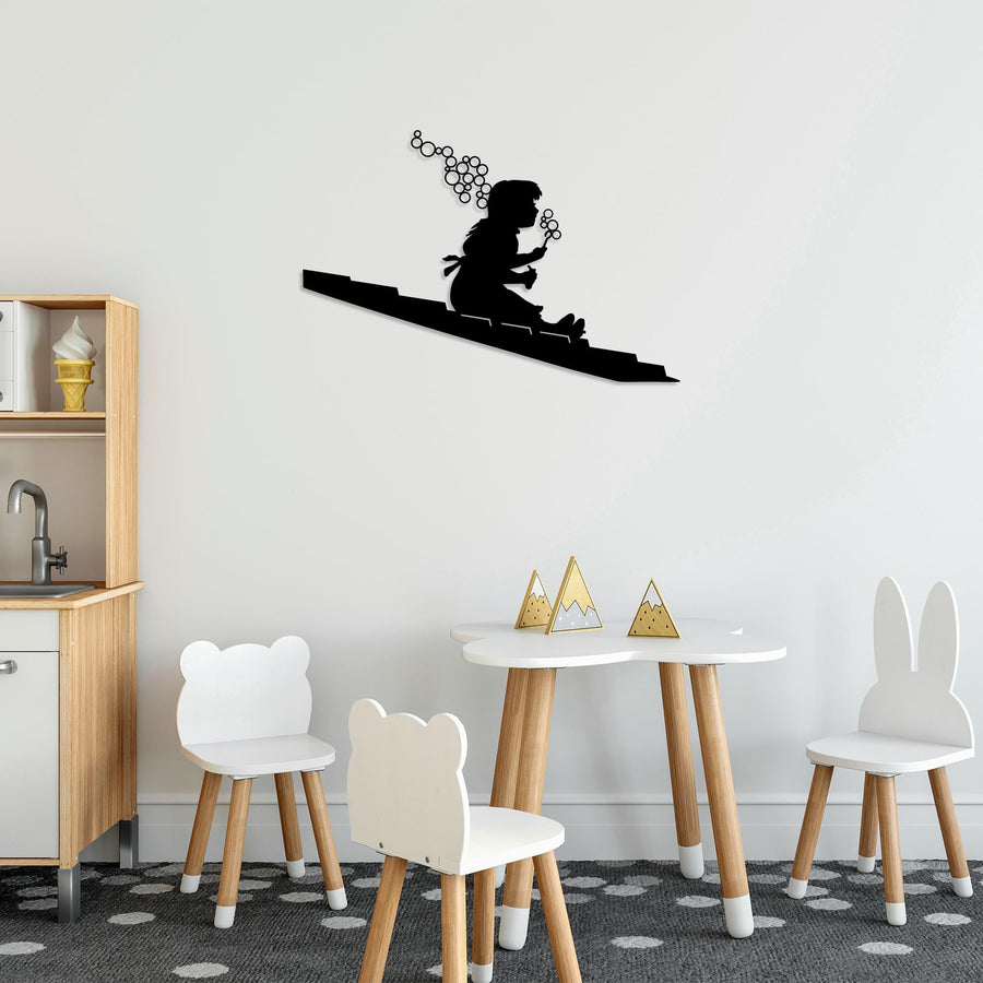 Banksy Sabun Balonu Çocuk Metal Duvar Panosu - Siyah