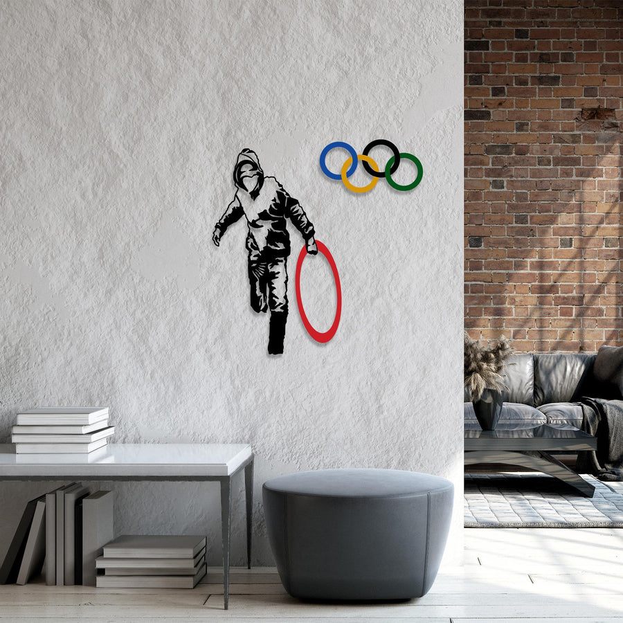 Olimpiyat Halkalı Stencil Metal Duvar Panosu - Çok Renkli