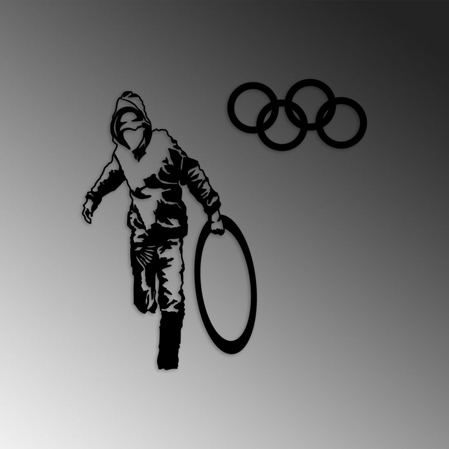 Olimpiyat Halkali Stencil Metal Duvar Panosu - Siyah