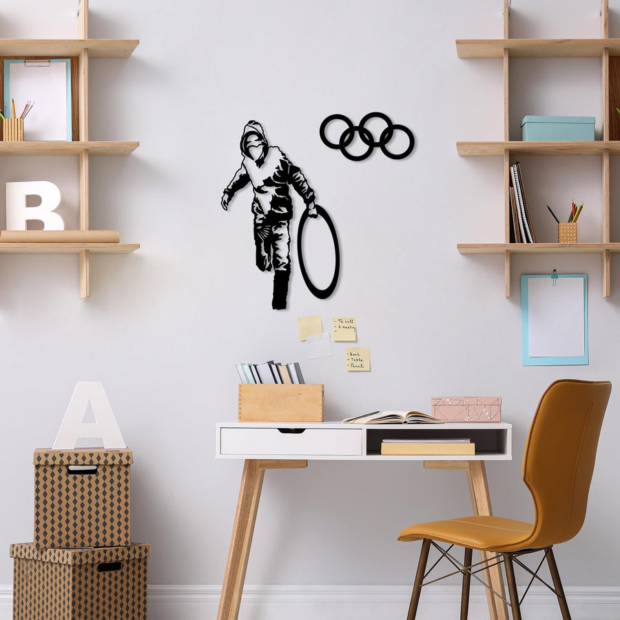 Olimpiyat Halkali Stencil Metal Duvar Panosu - Siyah