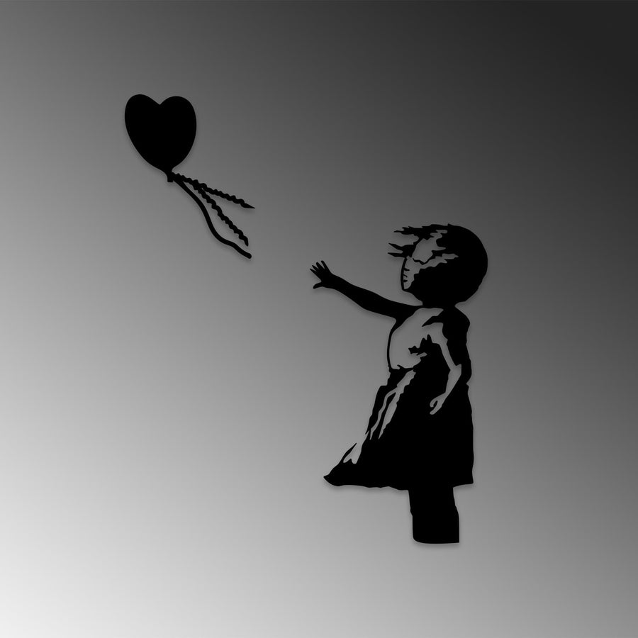 Kalp Balon Kız Metal Duvar Panosu - Siyah