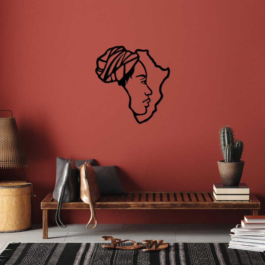 Afrika Kadin Profil Metal Duvar Panosu - Siyah
