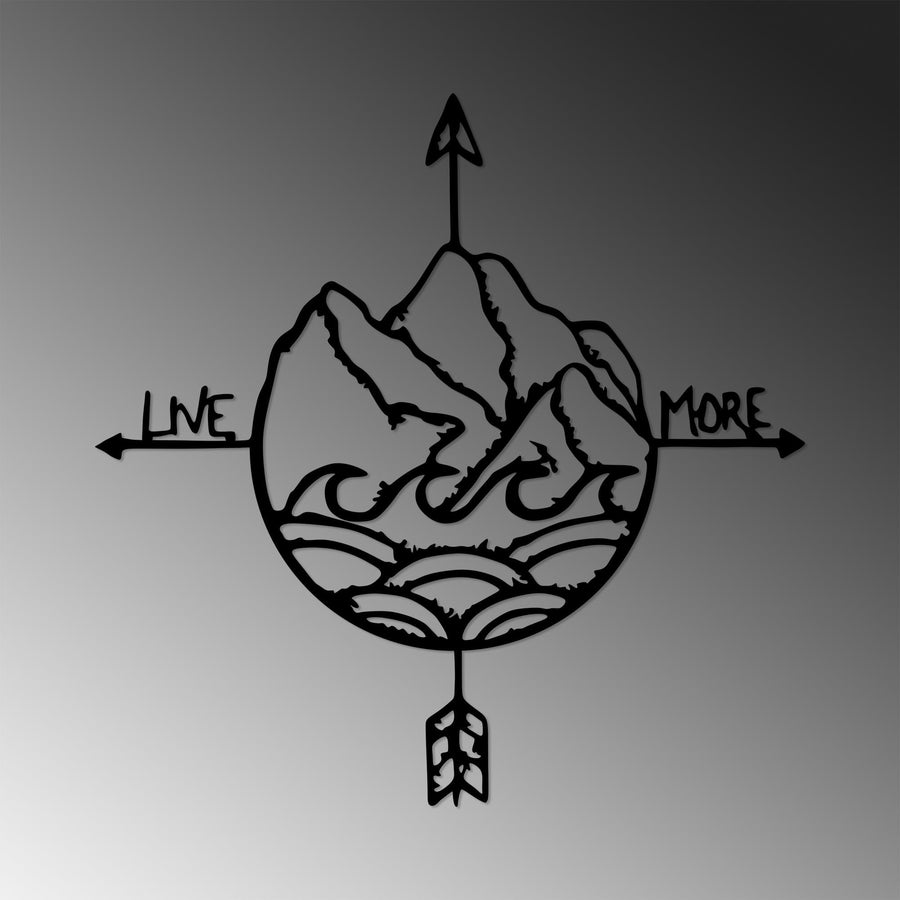 Pusulali Dag Dalgasi Live More Metal Duvar Panosu - Siyah