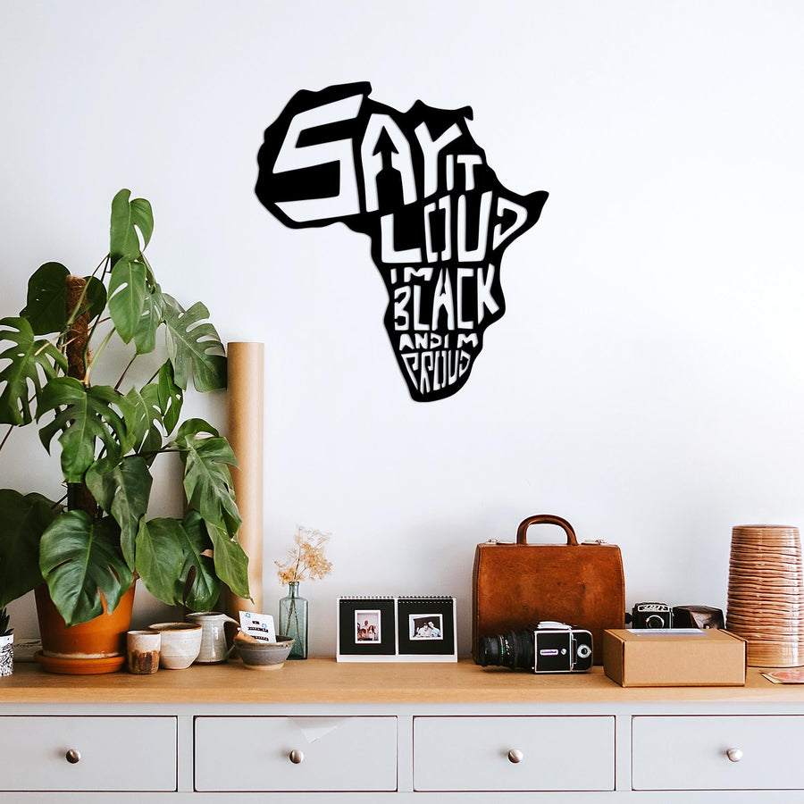 Afrika Haritasi Yazi Metal Duvar Panosu - Siyah