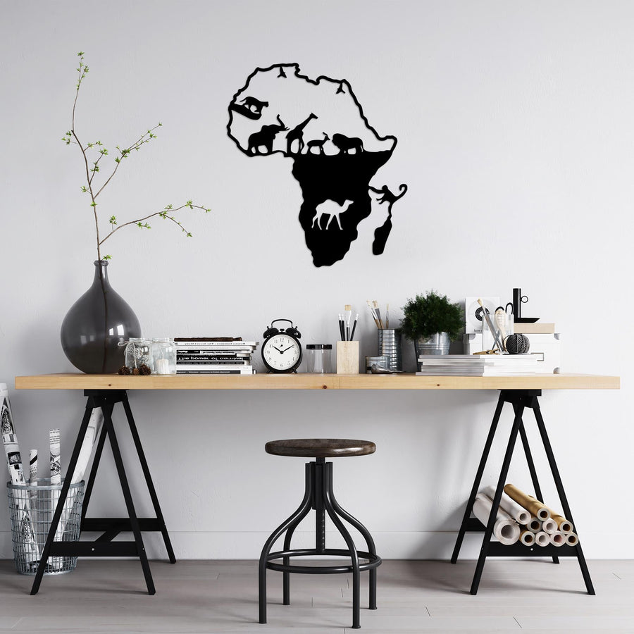 Afrika Safarisi Hayvan Metal Duvar Panosu - Siyah