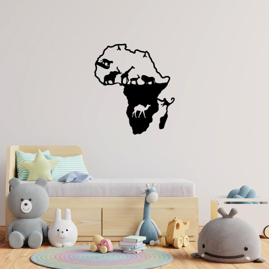 Afrika Safarisi Hayvan Metal Duvar Panosu - Siyah
