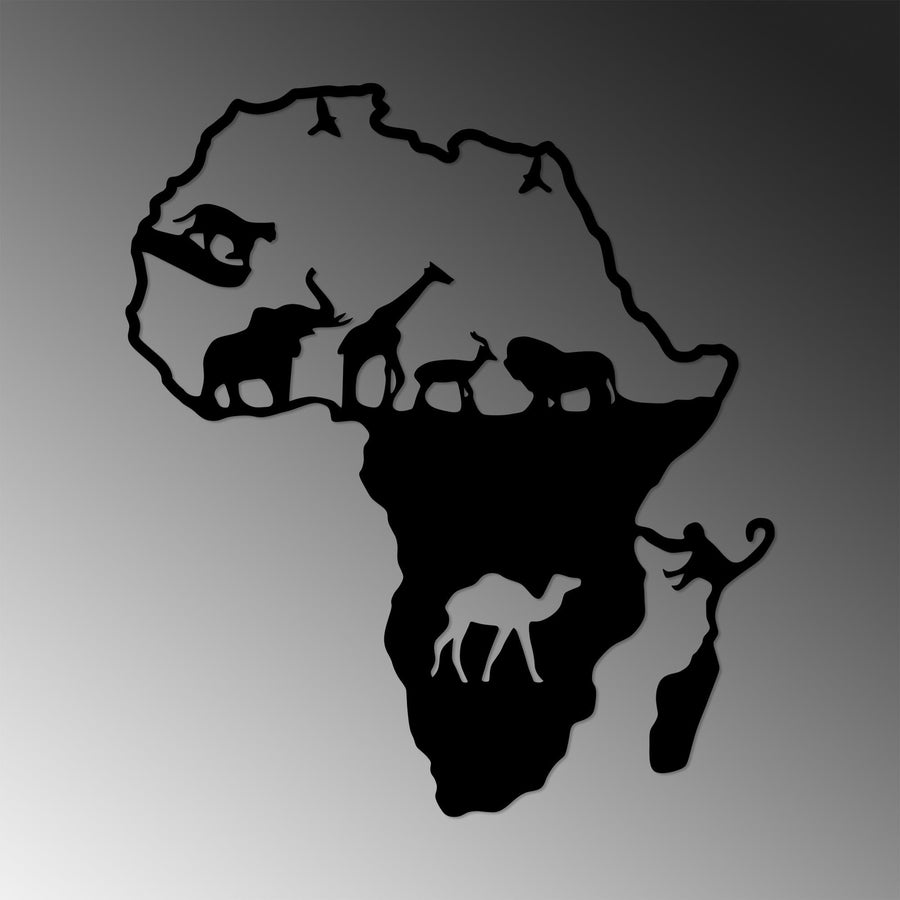 Afrika Safarisi Hayvan Metal Duvar Panosu - Siyah