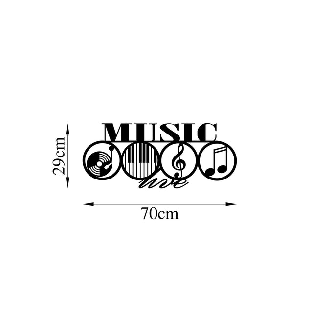 Music Live Yazılı Metal Duvar Panosu - Siyah