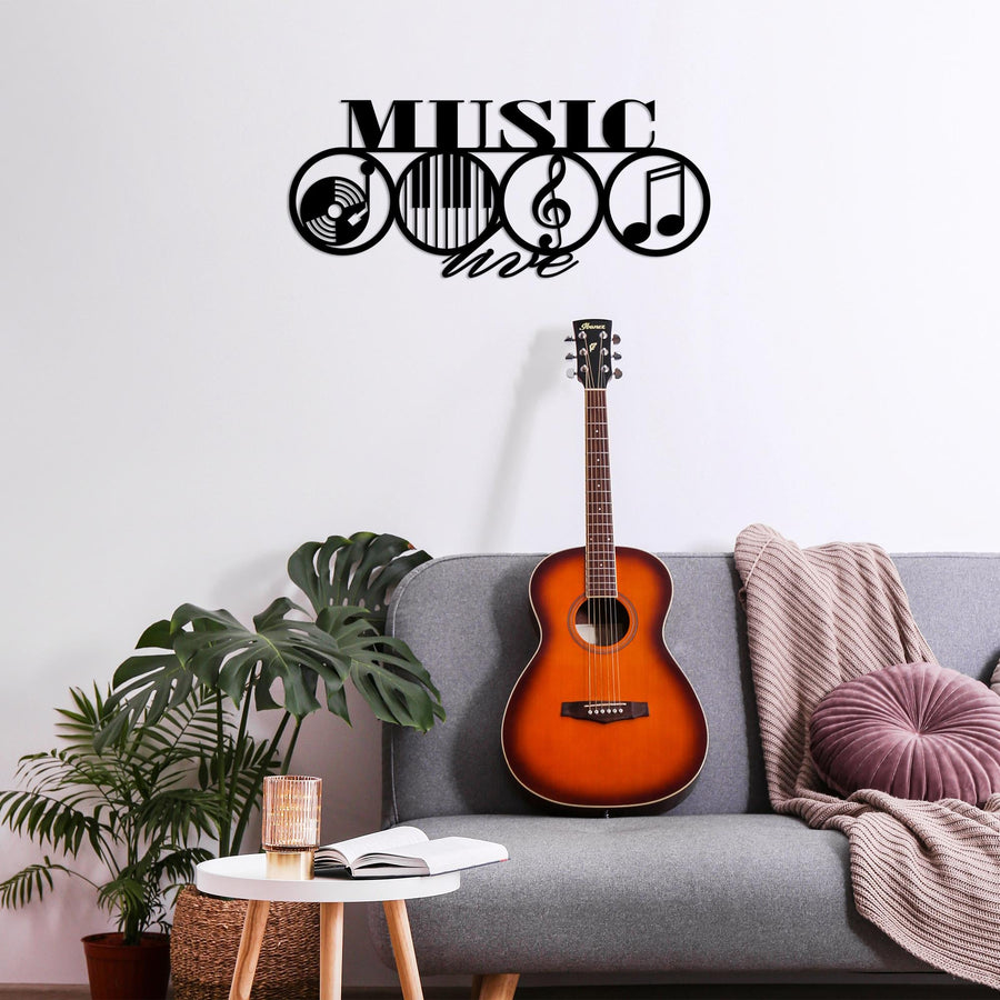 Music Live Yazılı Metal Duvar Panosu - Siyah