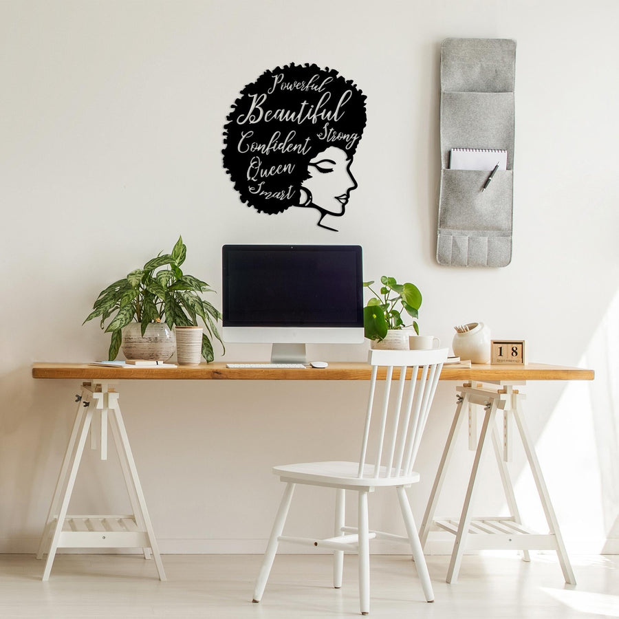 Afro Kadin Profil Beautiful Metal Duvar Panosu - Siyah